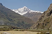 Inca Trail, Cusichaca Valley with the snow capped peak of Veronica in sight. 